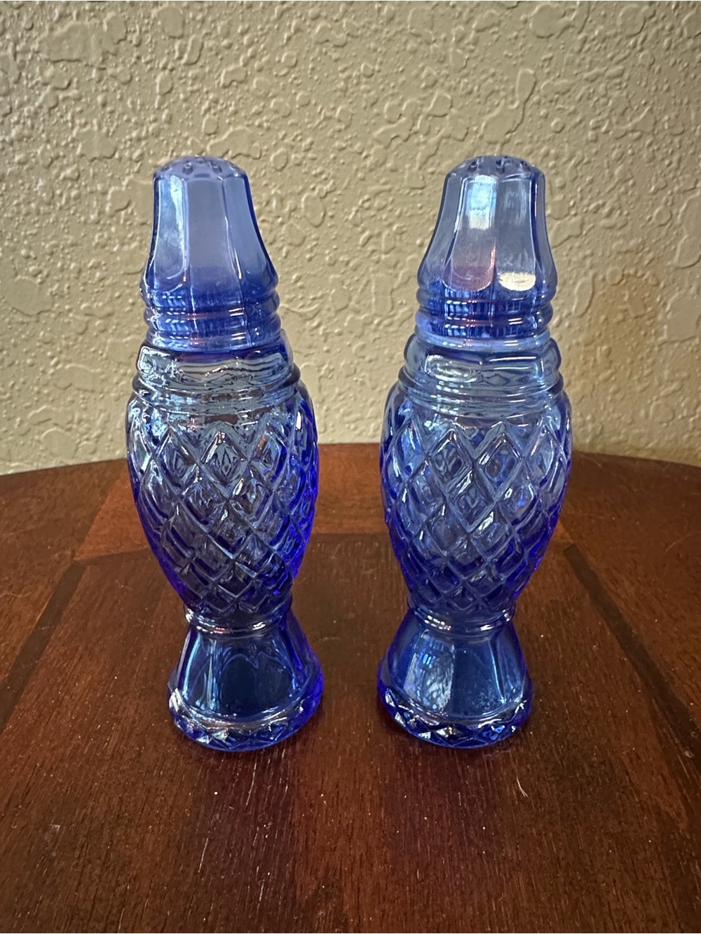 Vintage Avon Cobalt Blue Diamond-Texture Glass Shakers